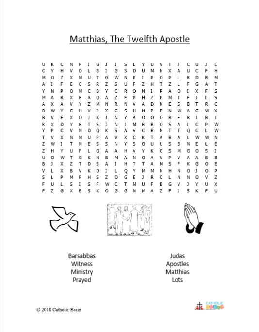 Matthias, the Twelfth Apostle - Word Search - CatholicBrain.com